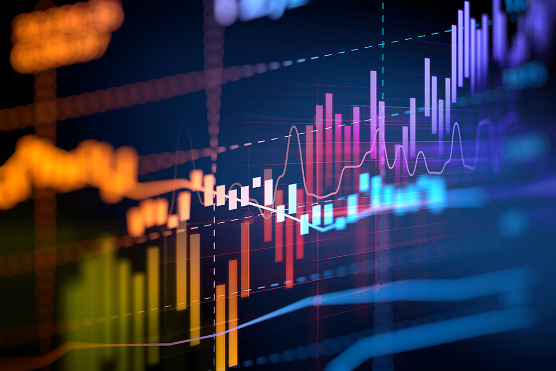A vibrant stock market chart featuring colorful lines that depict market trends and performance over time.