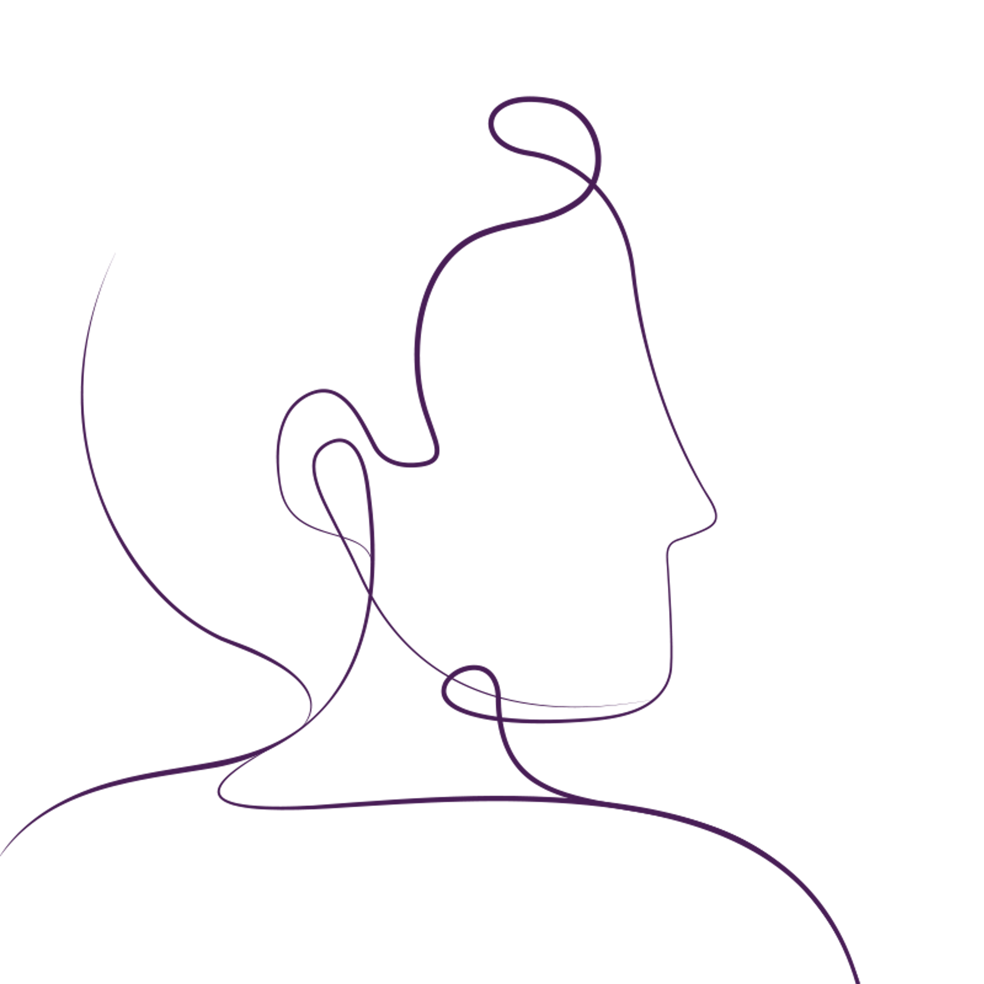 Purple line-drawing, the outline of profile headshot